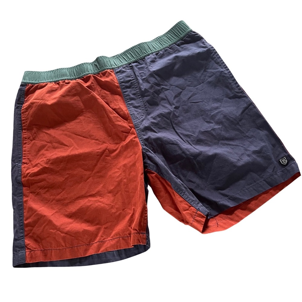 Brixton Steady Drawstring Short Mens L Colorblock Navy Orange Green Skate Canvas